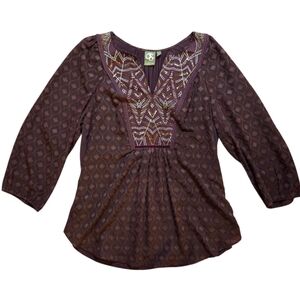 One September Boho Embroidered Women's Top - Purple 20in P2P